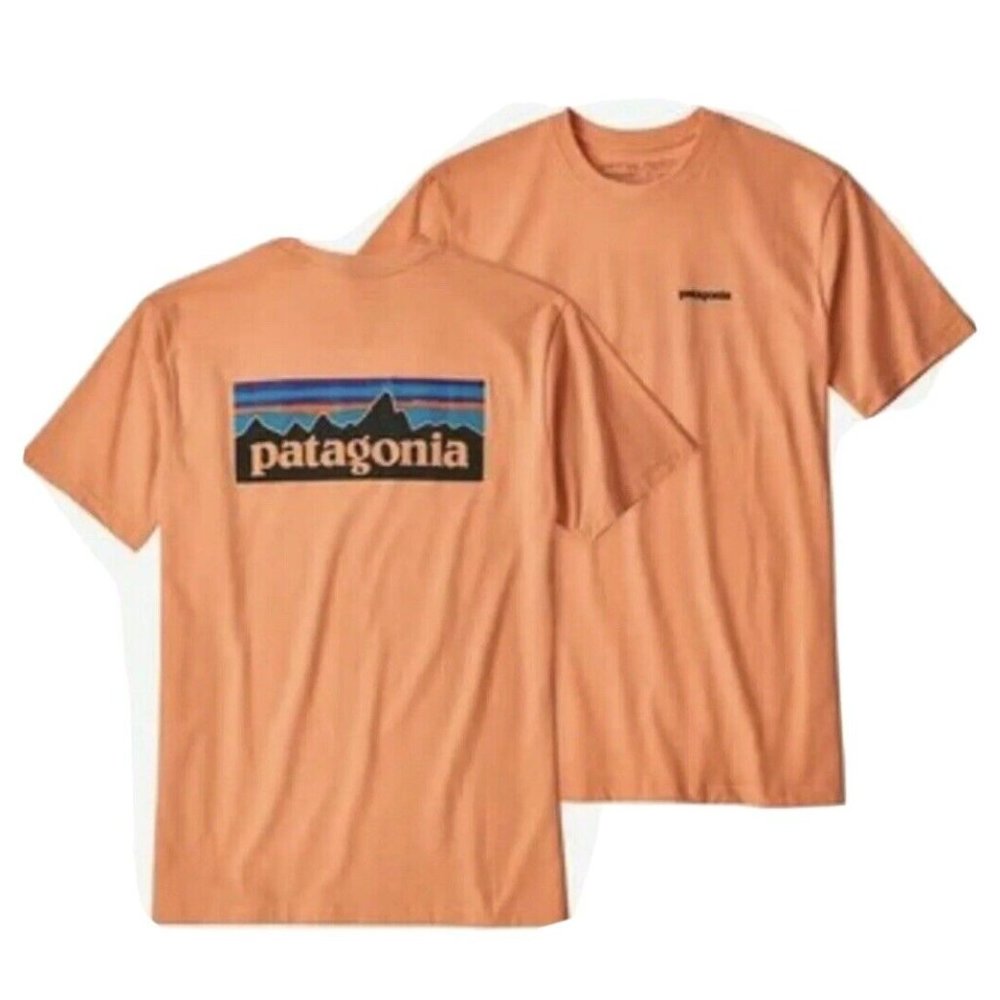 Patagonia Responsibili-Tee P-6 Logo T-Shirt in Size Med Peach Short sleeve NWT